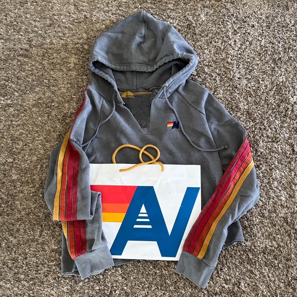 Aviator Nation Classic Gray Hoodie with Stripes with shopping bag